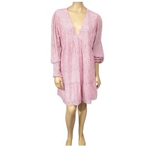 Park & Fifth Pink Dotted V‎ Neck Tiered Mini Dress Feminine XL